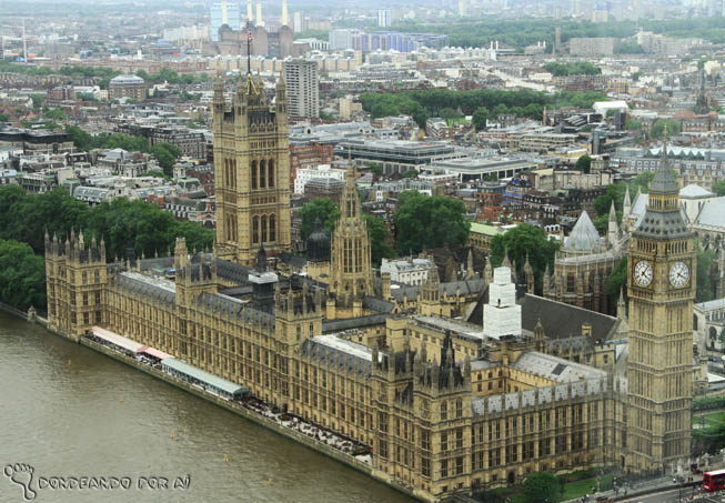 Big Ben visto do alto da London Eye Londres Inglaterra roteiro de viagem