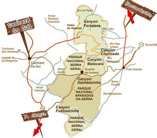 Um mapinha da região para vocês se localizarem! Crédito do Mapa: Cabana Brisa dos Canyons